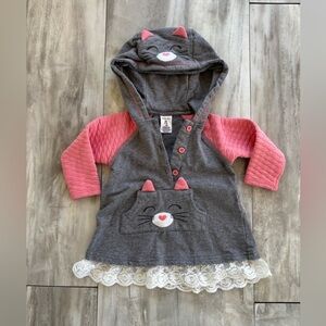 Cuddle Bear Collection Baby Girl 12M Gray Pink Quilted Sleeves Cat Hoodie Jacket